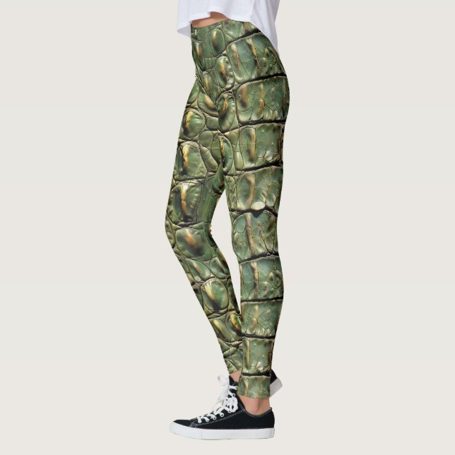 Green Crocodile Leather Pattern Leggings (Left)