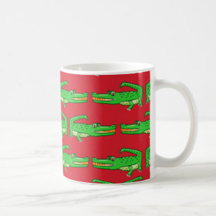 Green Crocodiles On Red Coffee Mug