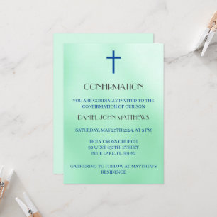 Green Cross Confirmation Ceremony Invitation