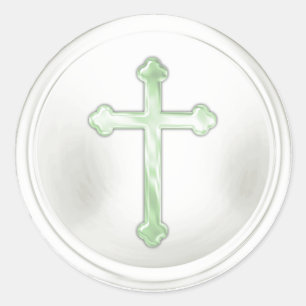 Green Cross on White Envelope Seal Sticker