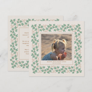 Green Cross Stitch Photo Square Holiday Card