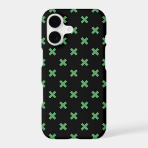 Green cross stitches on black