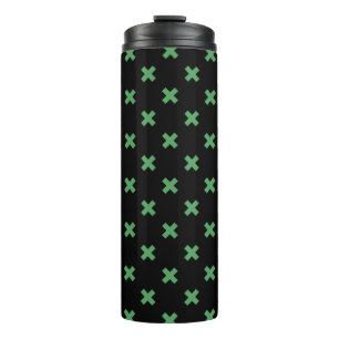 Green cross stitches on black thermal tumbler