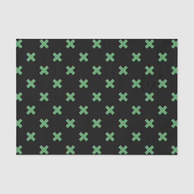 Green cross stitches on black tissue paper (Front)