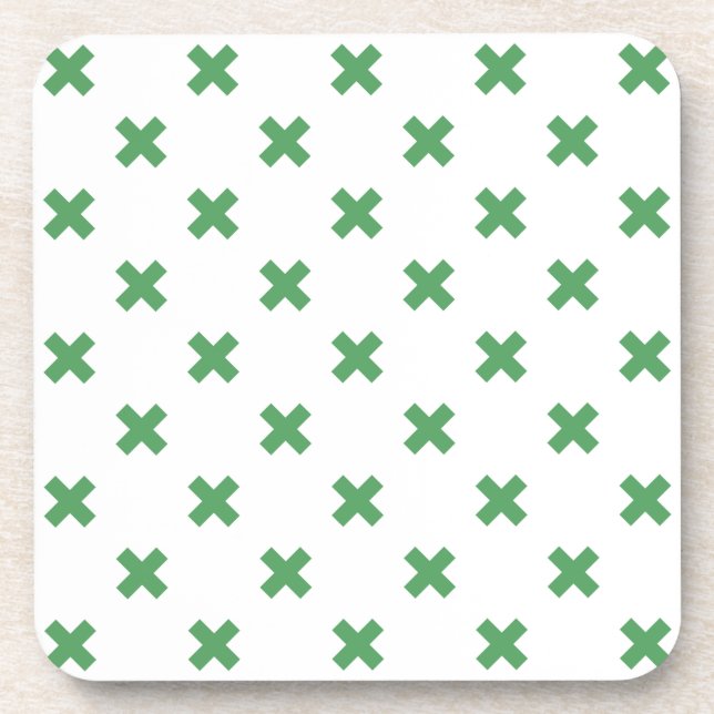 Green cross stitches on white coaster (Front)