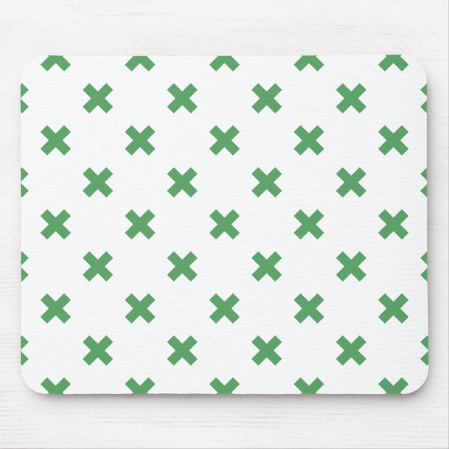 Green cross stitches on white mouse pad (Front)