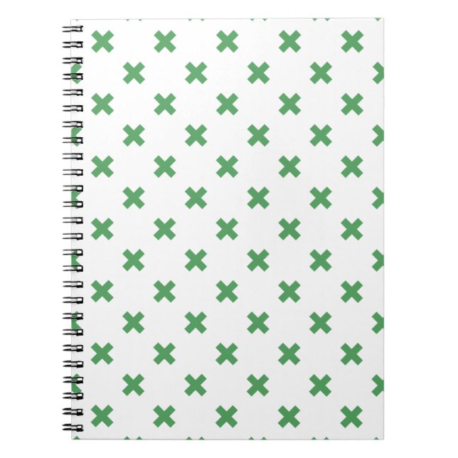 Green cross stitches on white notebook (Front)