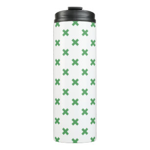 Green cross stitches on white thermal tumbler