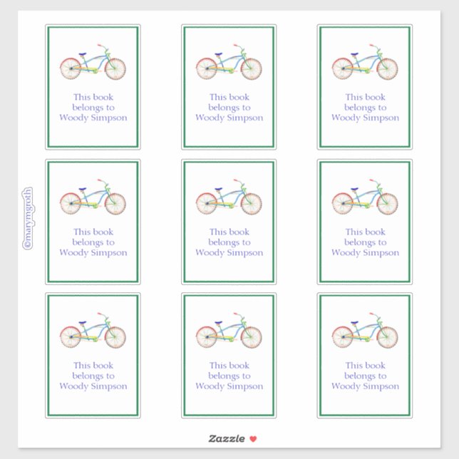 Green Cruiser Bike Bookplate (Sheet)