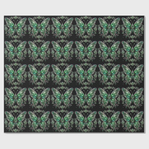 Green Crystal Butterfly   Floral Frame Wrapping Paper