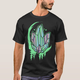 Green Crystal Gemstone Crescent Moon Trees Aesthet T-Shirt