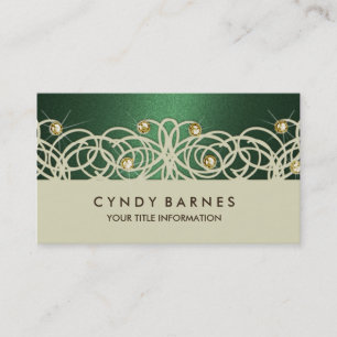 Green Crystals and Lace Business Card