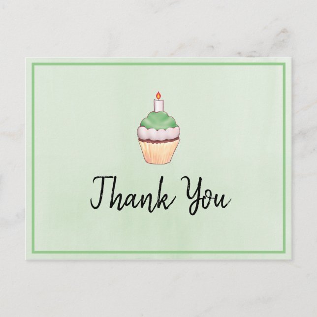 Green Cupcake Birthday Thank You Postcard (Front)