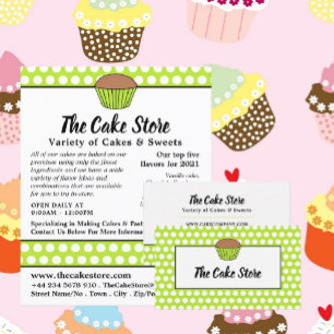 Green Cupcake & Polka Dot, Cake Maker, Cake Store Business Card