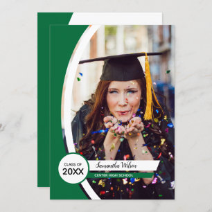 Green Curved Frame Photo Graduation Invitation