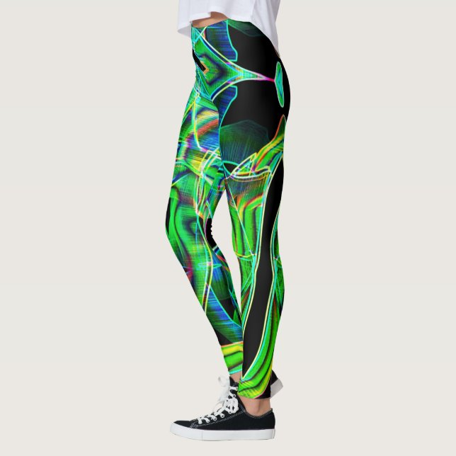 Green curved ribbons, highlighted by embossed leggings (Left)