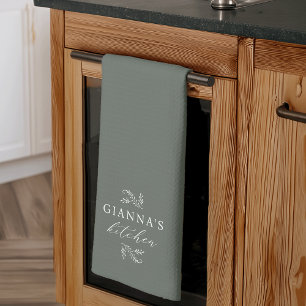 Green   Custom Botanical Your Name's Kitchen Tea Towel