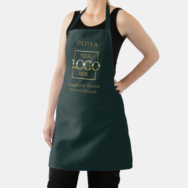 Green Custom Business Logo & Employee Name Branded Apron (Insitu)