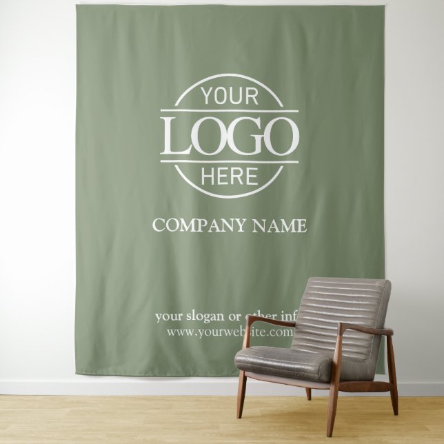 Green Custom Business Logo Trade Show Backdrop Tapestry (In Situ)