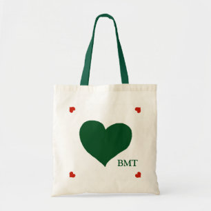 green (custom colour) heart of love personalised tote bag