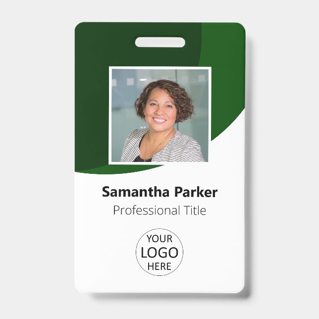 Green Custom Employee - Photo, Logo, Barcode, Name ID Badge (Front)