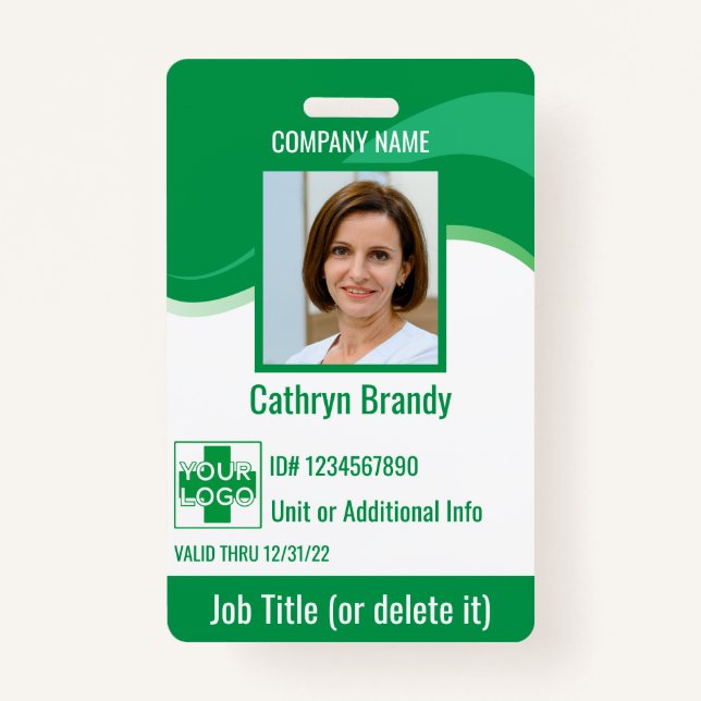 Green custom Employee Security Id, logo, Bar Code ID Badge (Front)