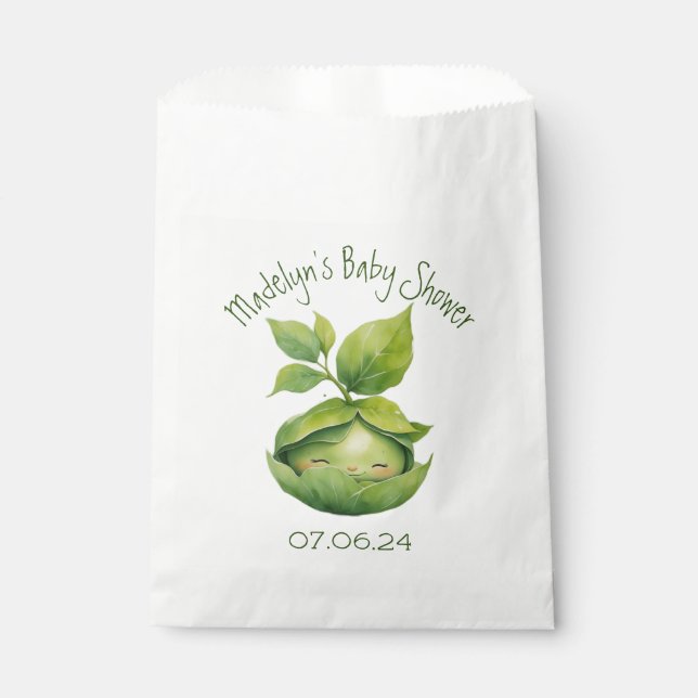 Green Custom Illustrated Nature Baby Shower Favour Bags (Front)