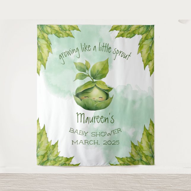 Green Custom Illustrated Nature Baby Shower  Tapestry (Front)