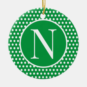 Green Custom initial letter Polka Dot  Ceramic Tree Decoration