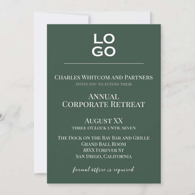 Green Custom Logo Business or Corporate Event  Invitation (Front)