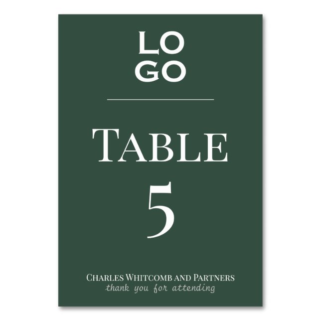 Green Custom Logo Business or Corporate Event  Table Number (Front)