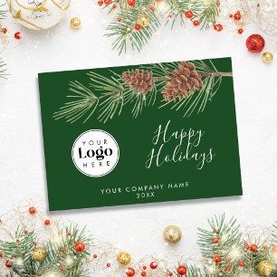 Green Custom Logo Holiday Business Thank You Card
