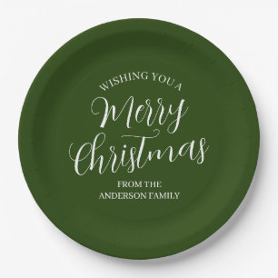 Green Custom Merry Christmas  Paper Plates