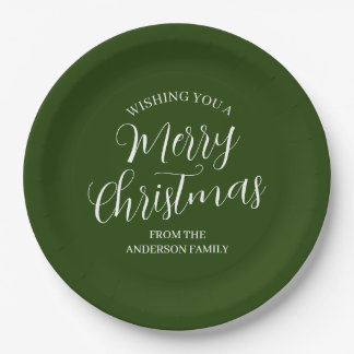 Green Custom Merry Christmas Paper Plates