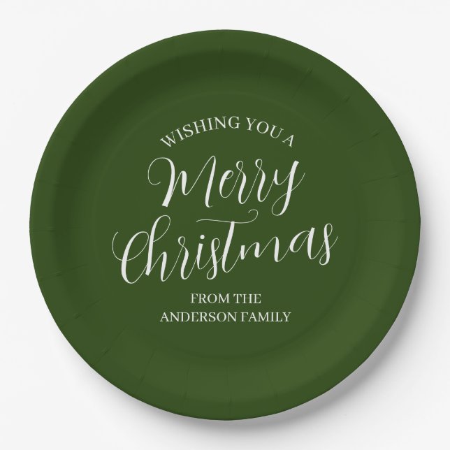 Green Custom Merry Christmas  Paper Plates (Front)