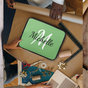 Green Custom Monogram Laptop Sleeve
