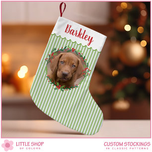 Green Custom Name Dog Photo Small Christmas Stocking
