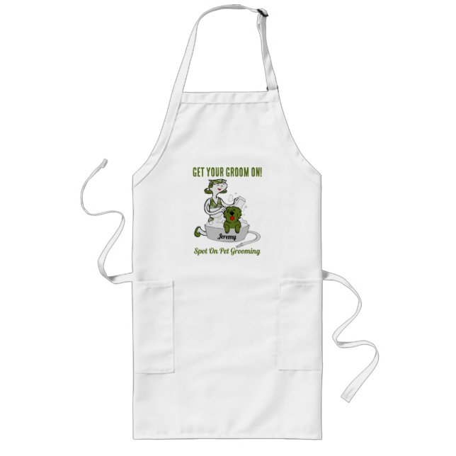 Green Custom Name Get Your Groom On Long Apron (Front)