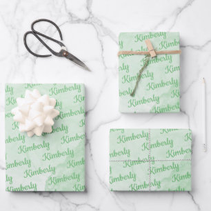 Green Custom Name Personalised Wrapping Paper Sheet