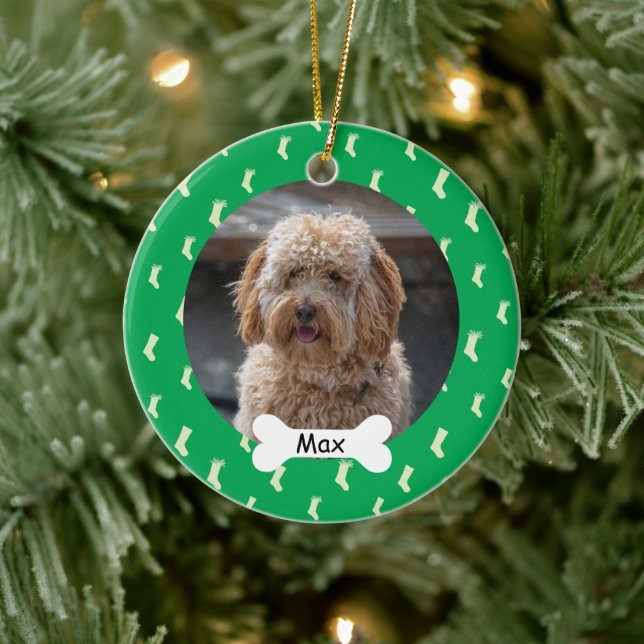 Green Custom Pet Puppy Dog Photo Ceramic Tree Decoration (Tree)