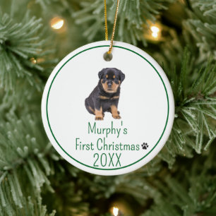 Green Custom Photo Dog First Christmas Keepsake Ceramic Tree Decoration
