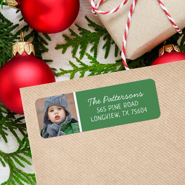 Green Custom Photo Holiday Return Address (Creator Uploaded)