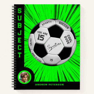 Green Custom Soccer Ball Name Photo Birthday Notebook