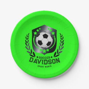 Green Custom Soccer Ball   Personalized Text  Gift Paper Plate