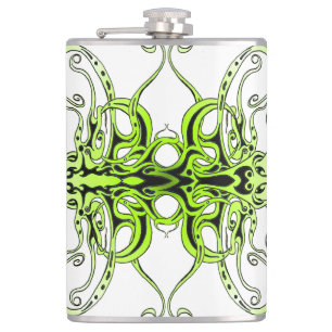 Green Custom Tribal Tattoo Design Hip Flask
