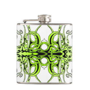 Green Custom Tribal Tattoo Design Hip Flask