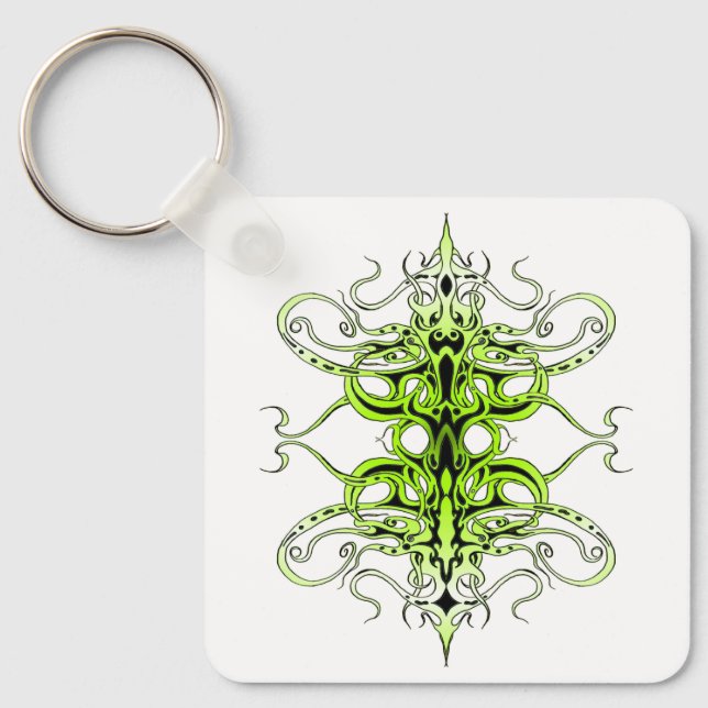 Green Custom Tribal Tattoo Design Key Ring (Front)