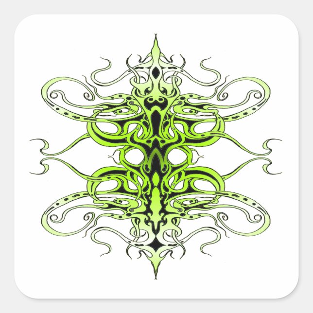 Green Custom Tribal Tattoo Design Square Sticker (Front)