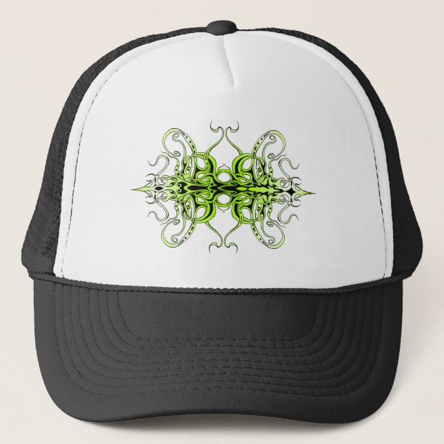 Green Custom Tribal Tattoo Design Trucker Hat (Front)