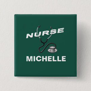 GREEN Customisable Name Nurse 15 Cm Square Badge